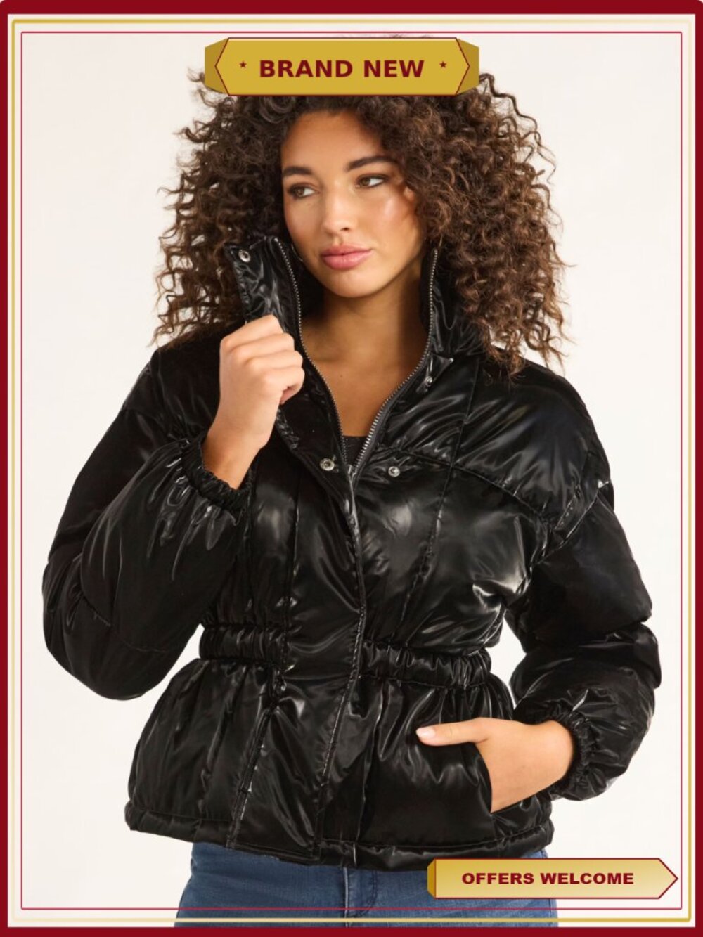 Peplum Puffer Jacket Women's Size L Quilted Puffy Coat